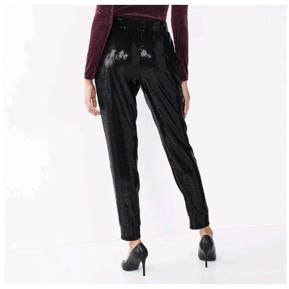 Cara Santana For Nine West Black Sequins Jogger Pants Sz M Festive Glam Holiday - Picture 3 of 9
